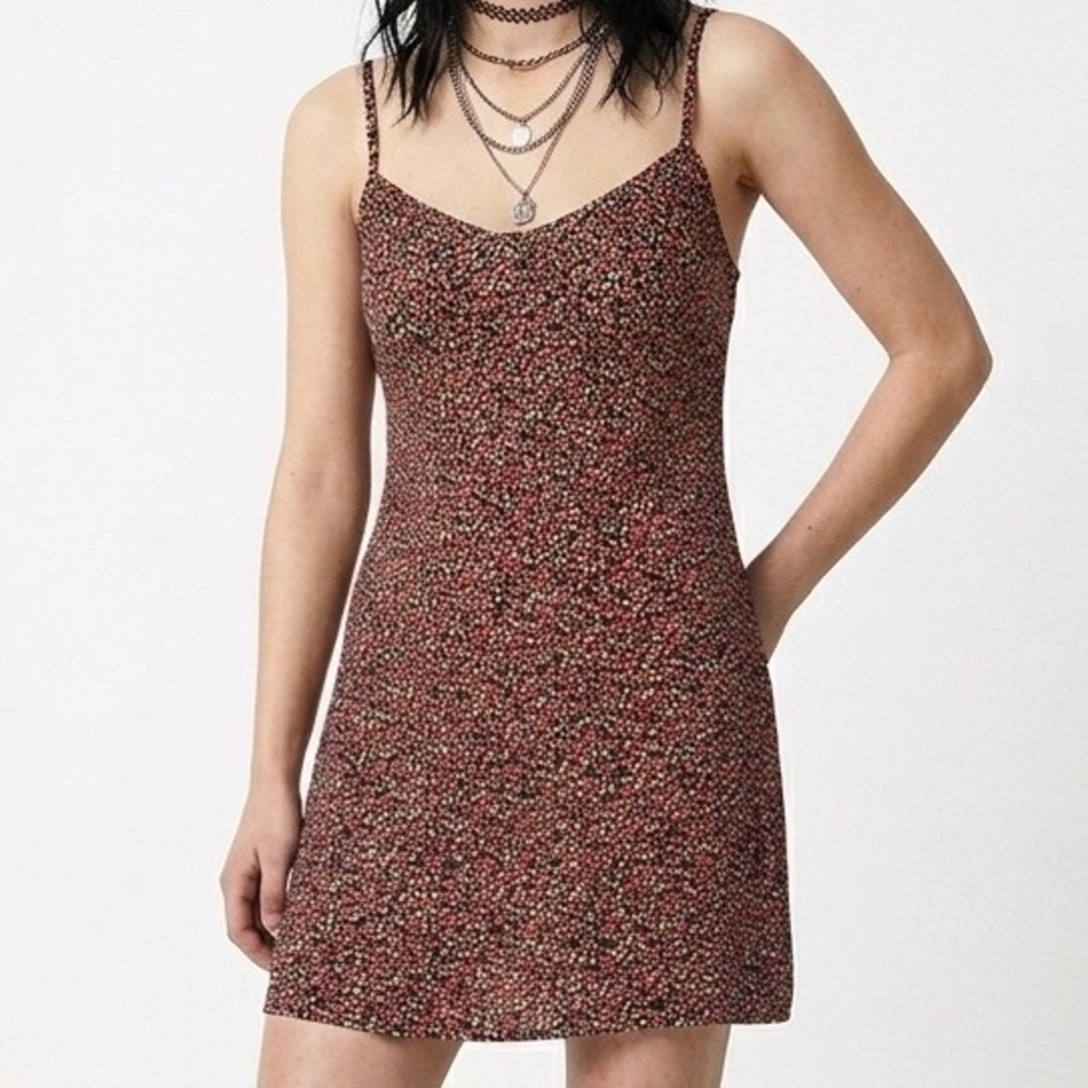 Byer California Vintage Ditsy Floral Mini Dress Black Red Orange Size 11 02159